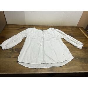 John Mark Linen White Embroidered Peasant Boho Shirt Top Women's Size Medium